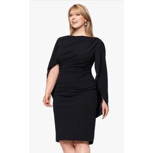 NWT's Betsy Adam Black Draped Jordan Cape‎ Sleeve Sheath Dress Size 16W Cocktail